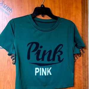 Pink crop top distress shorts that